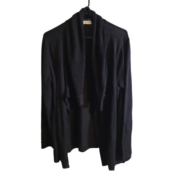 Calvin Klein Black Crochet Waterfall Cardigan Womens L Minimalist Sheer Layer - Picture 2 of 9